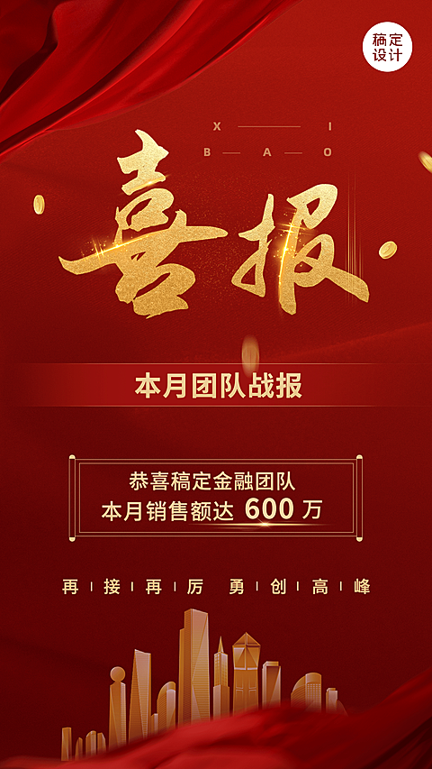 金融保险销售业绩表彰喜报贺报红金风手机海报