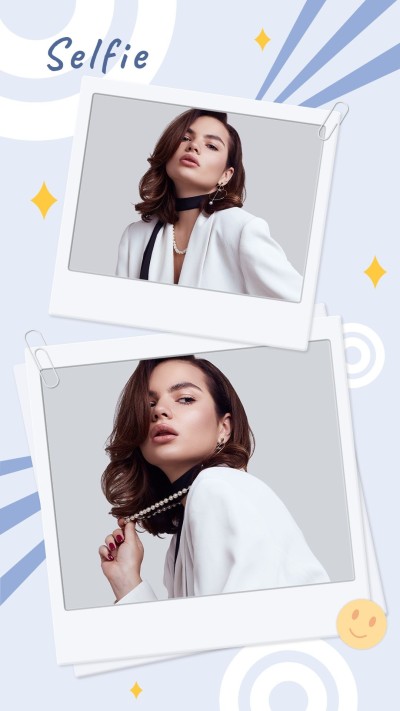 Simple Polaroid Style White Suit Woman Selfie Instagram story