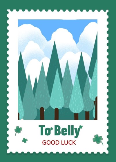 Simple Green Stamp Forest Scene Good Luck Card