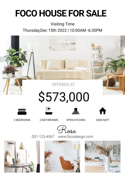 Simple White Rectangle Price Tag House Listing for Sale Real Estate Flyer