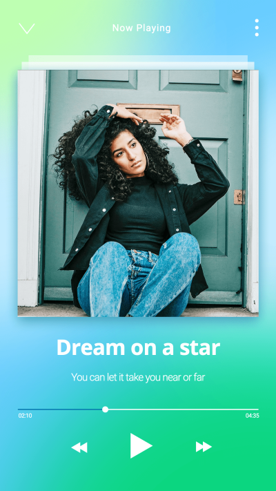 Sitting Girl Portrait Music player interface simulation Instagram story