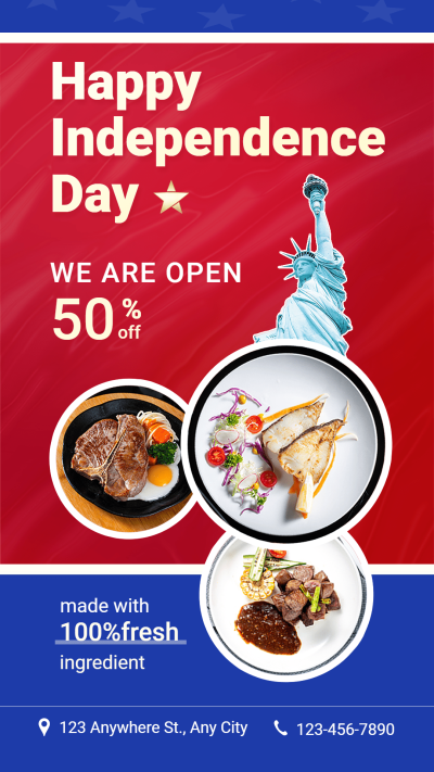 Independence Day Restaurant Food Discount Promotion Sale Ecommerce Story