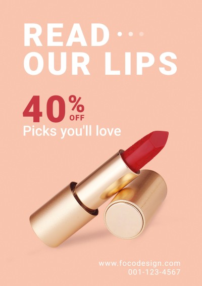 Lipstick Beauty Cosmetics Makeup Product Discount Promo Sale Advertising Flyer