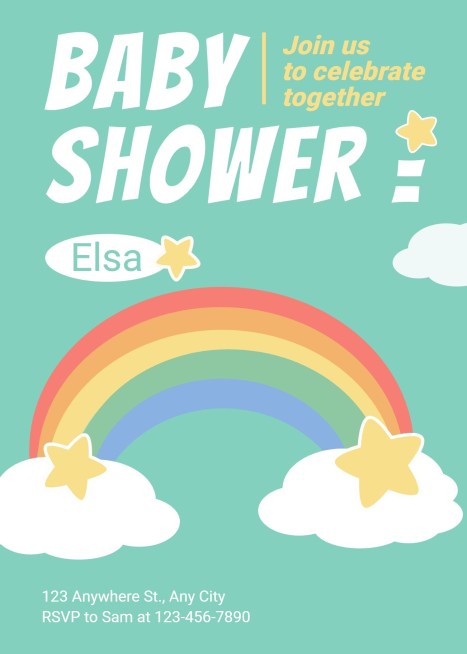 Cute Cartoon RainBow Pattern Baby Shower Invitation Letter预览效果