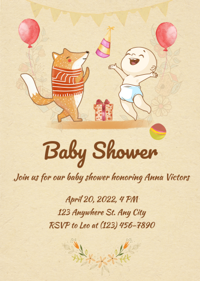 Cartoon Fox Baby shower invitation letter