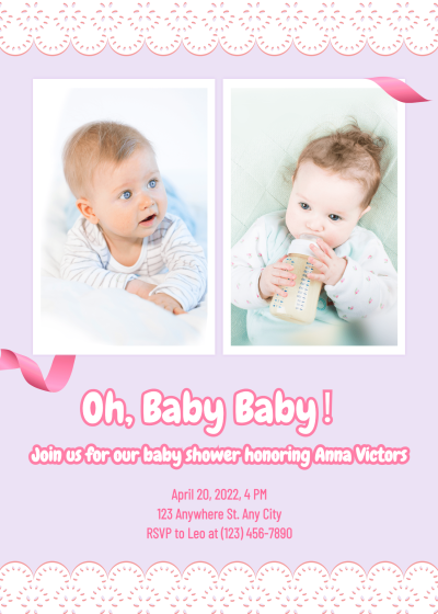Pink Silk Ribbon Element Baby shower Invitation letter