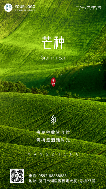 芒种节气祝福排版手机海报预览效果