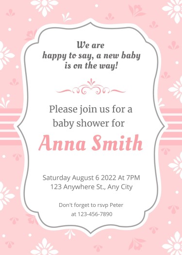 Fresh Hand Painted Flowers Decorate Baby shower invitation letter