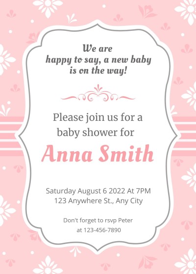 Fresh Hand Painted Flowers Decorate Baby shower invitation letter