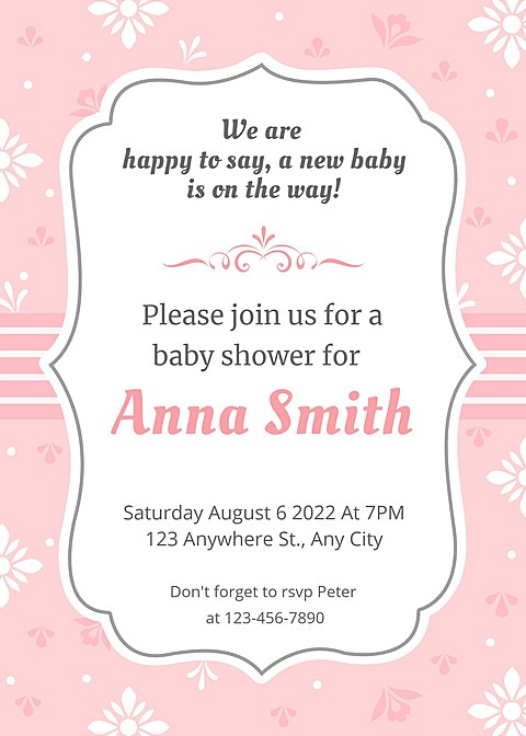 Fresh Hand Painted Flowers Decorate Baby shower invitation letter
