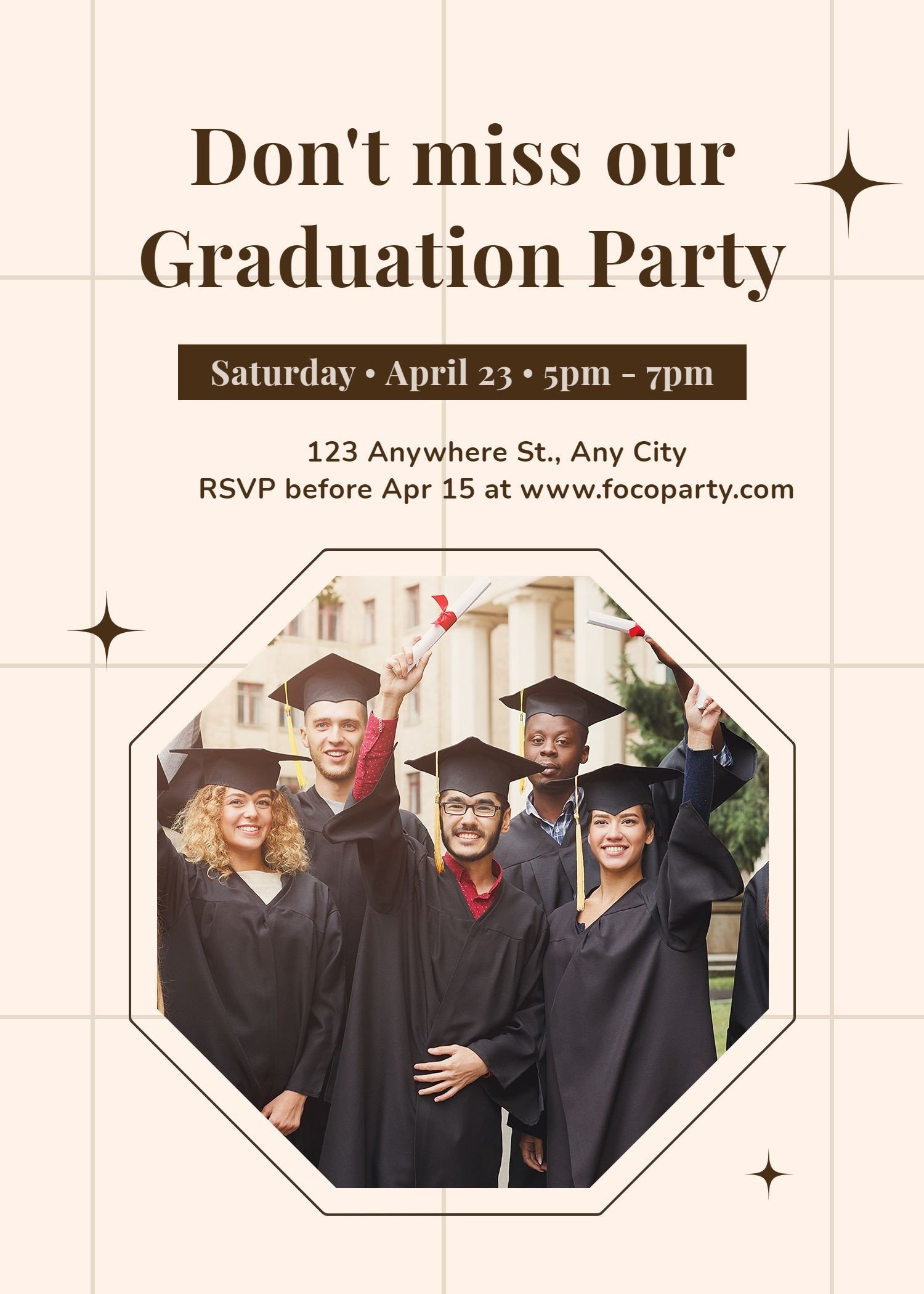 Simple Brown Geometry Frame Group Photo Graduation party invitation letter