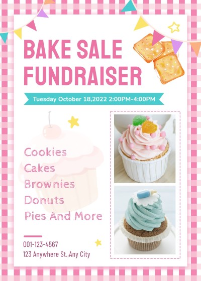 Cartoon Pink Grid Frame Cupcake Fundraising invitation letter