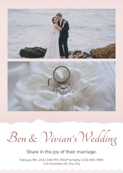Simple Literary Pink Color Frame Save the date wedding invitation