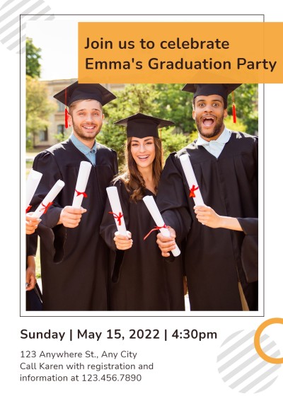 Simple Yellow Rectangle Frame Graduation Celebrate Party Invitation Letter