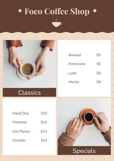 Literary Style Brown Rectangle Element Coffee Shop Drinks Menu