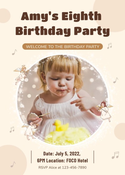 Simple Cartoon Angle Pattern Birthday Invitation letter
