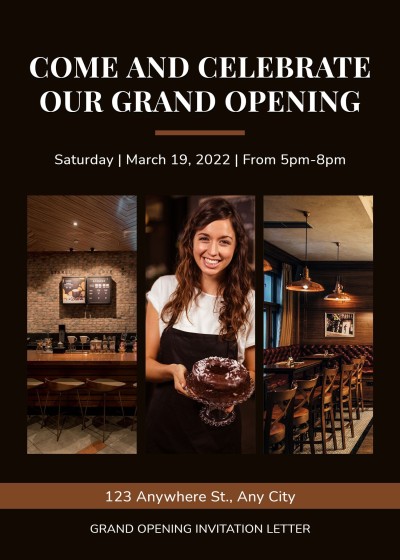 Simple Brown Rectangle Frame Grand opening invitation letter