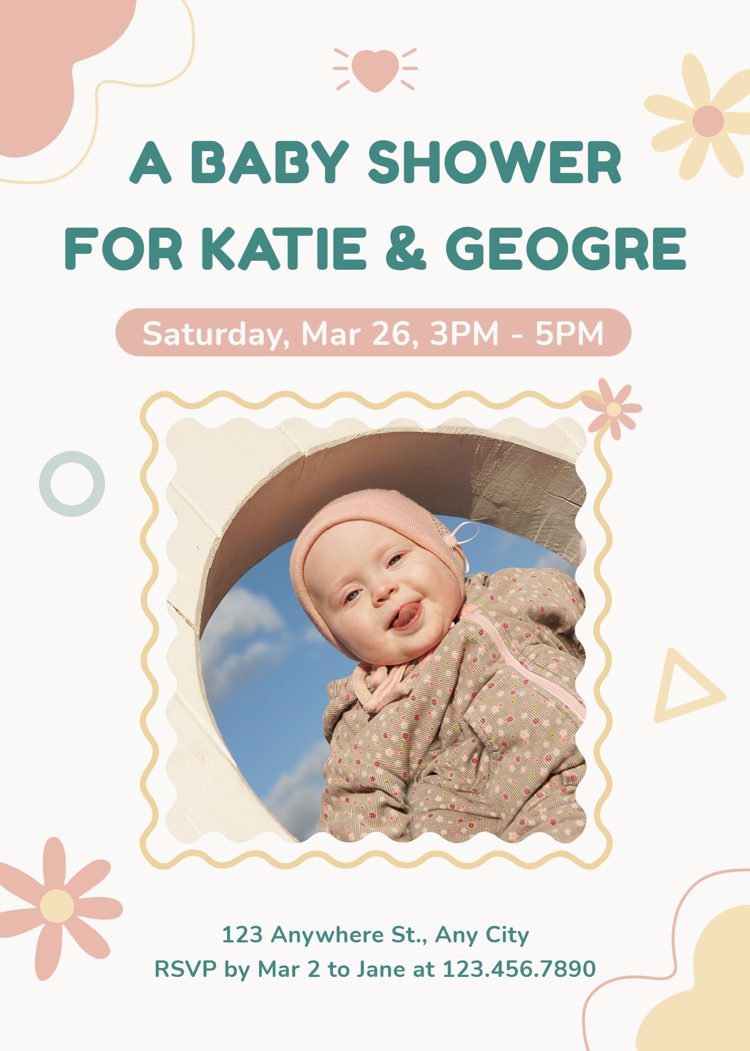 Simple Hand Painted Color Block Decorate  Baby shower invitation letter