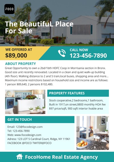 Commercial Green Rectangle Frame House Listing for Sale Real Estate Flyer