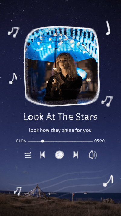 Simple Hand Painted Music player interface simulation Instagram story