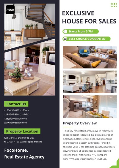 Commercial Green Rectangle Frame Exclusive House Listing for Sale Real Estate Flyer