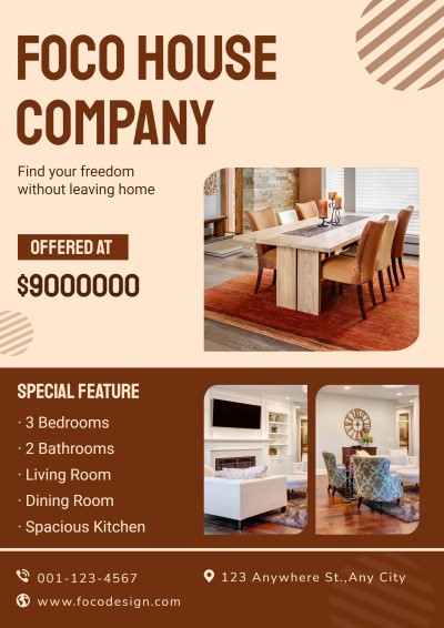Fashion Brown Color Block Company House Listing for Sale Real Estate Flyer