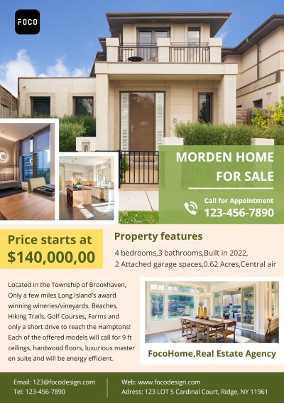 Fashion Green Rectangle Pattern House Listing for Sale Real Estate Flyer