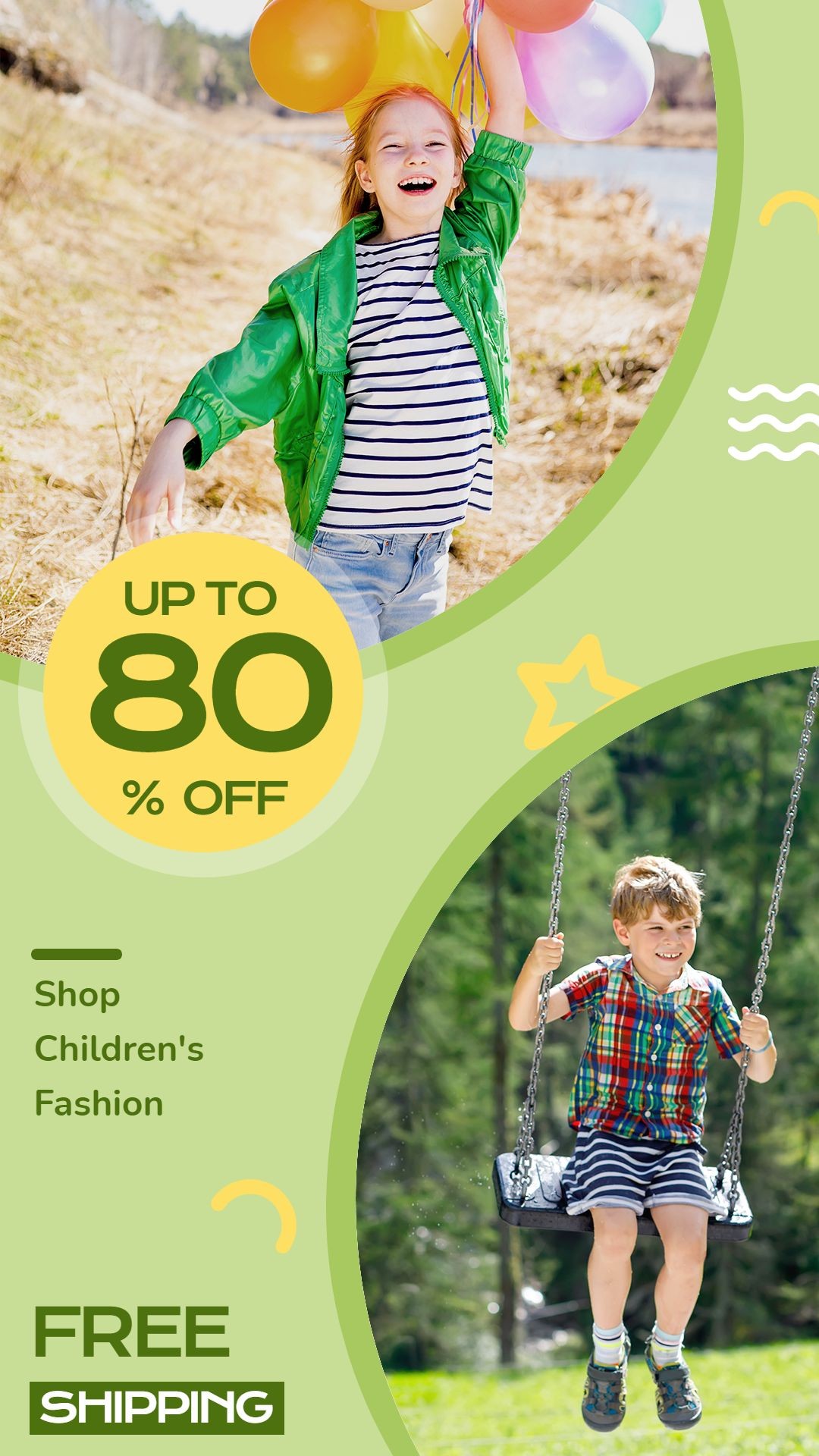 Green Background Children's Fashion Sale Promotion Ecommerce Story