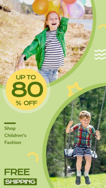 Green Background Children's Fashion Sale Promotion Ecommerce Story预览效果