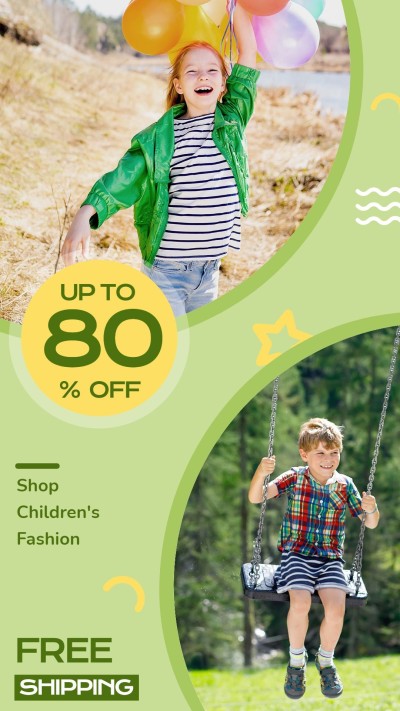 Green Background Children's Fashion Sale Promotion Ecommerce Story