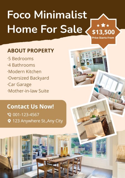 Fashion Brown Price Tag House Listing for Sale Real Estate Flyer