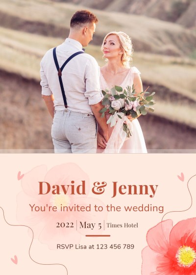 Fresh Hand Painted Red Flower Decorate Wedding invitation letter