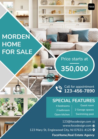 Fashion Blue Price Tag House Listing for Sale Real Estate Flyer