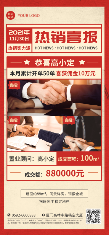 房地产业绩表彰喜报喜庆海报预览效果
