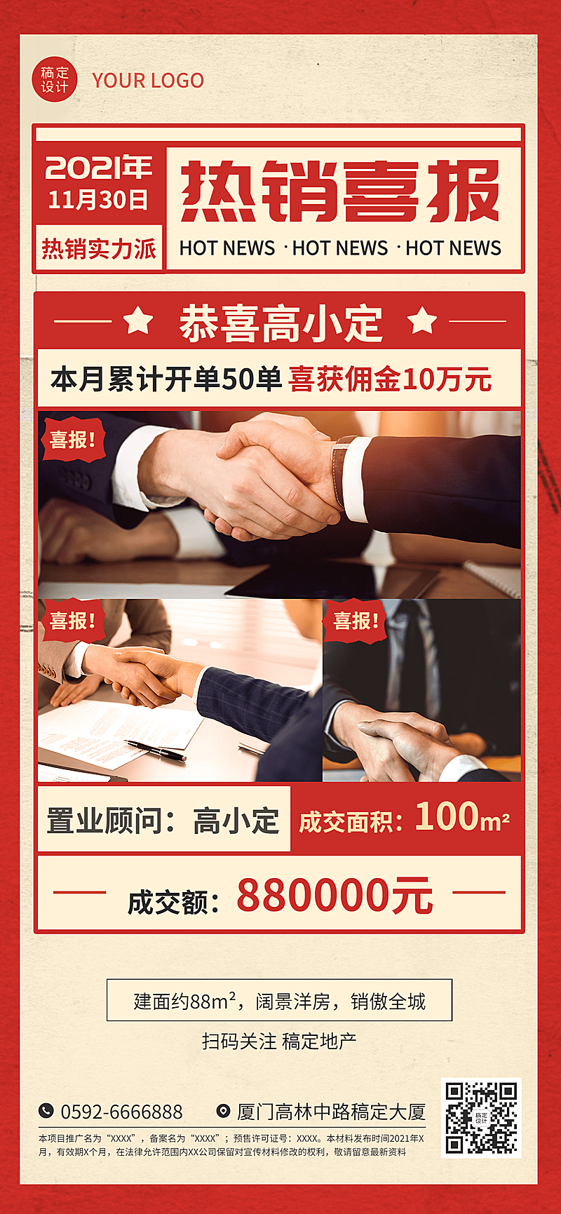 房地产业绩表彰喜报喜庆海报