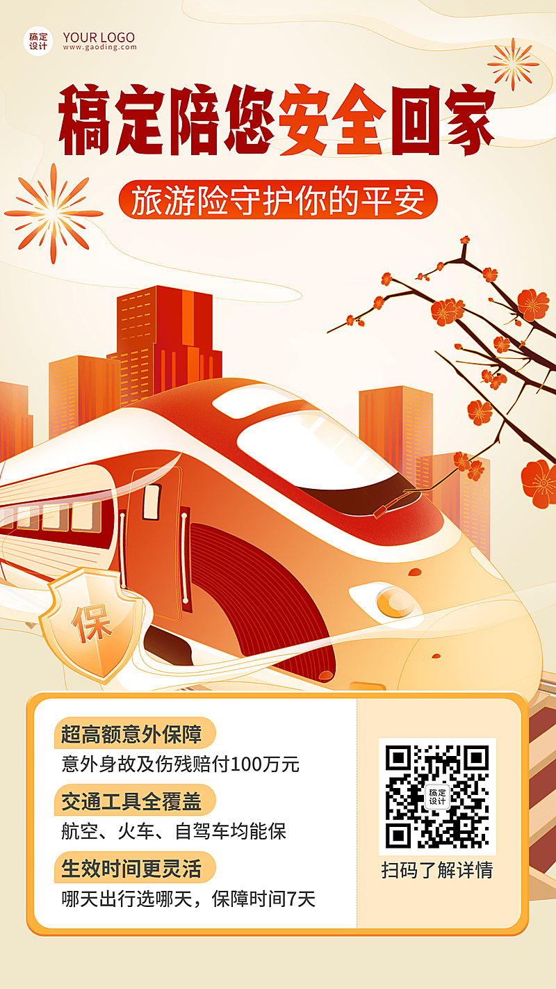 春节金融保险营销卡通手机海报