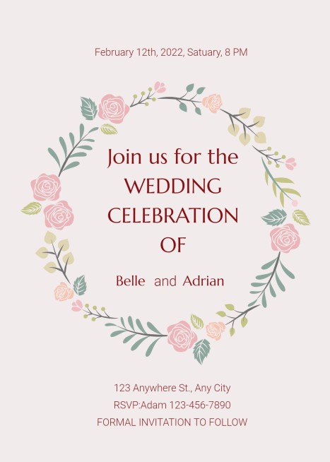 Fresh Hand Painted Plants Circle Frame Wedding Invitation Letter预览效果
