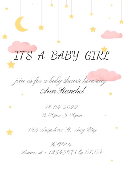 Simple Hand Painted Stars Pattern Baby shower invitation Letter
