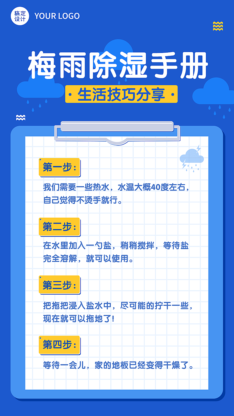 梅雨攻略指南卡通手机海报