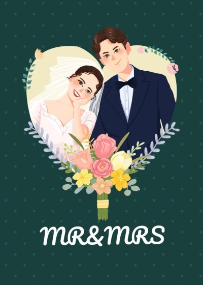 Cute Cartoon Bouquet Couple Wedding Card