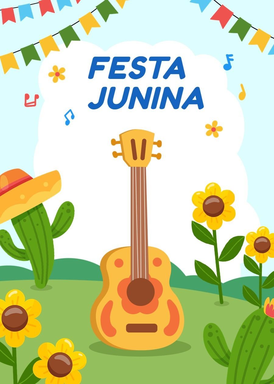 Cartoon Grassland Celebration Scene Festa Junina Card