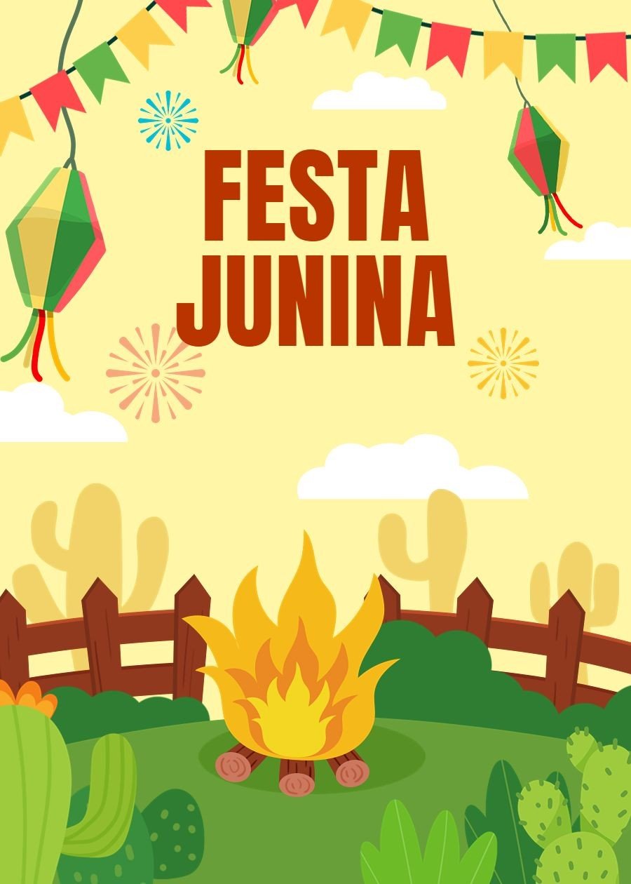Cartoon Grassland Scene Festa Junina Celebration Card