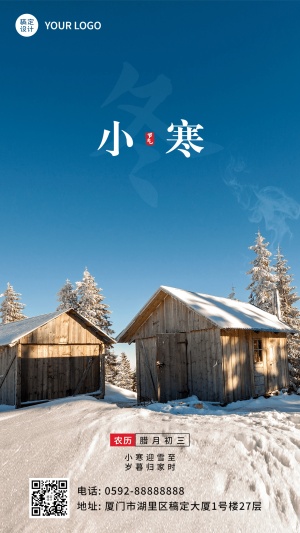 小寒节气祝福冬日飘雪实景手机海报