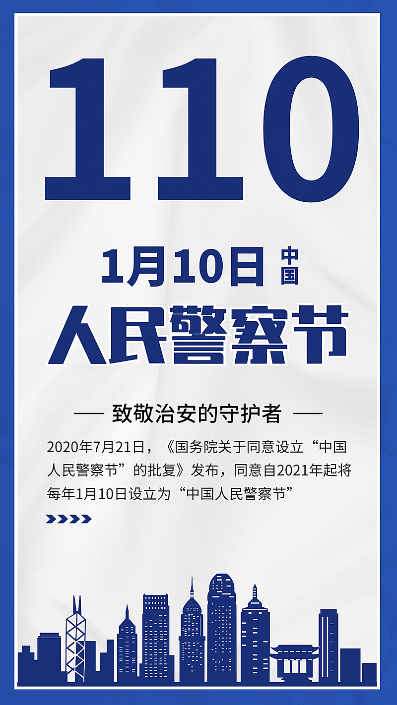 中国人民警察节110祝福大字手机海报