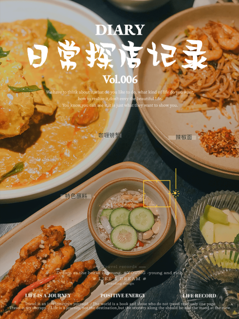 探店打卡泰餐东南亚菜美食记录简约风plog模板预览效果