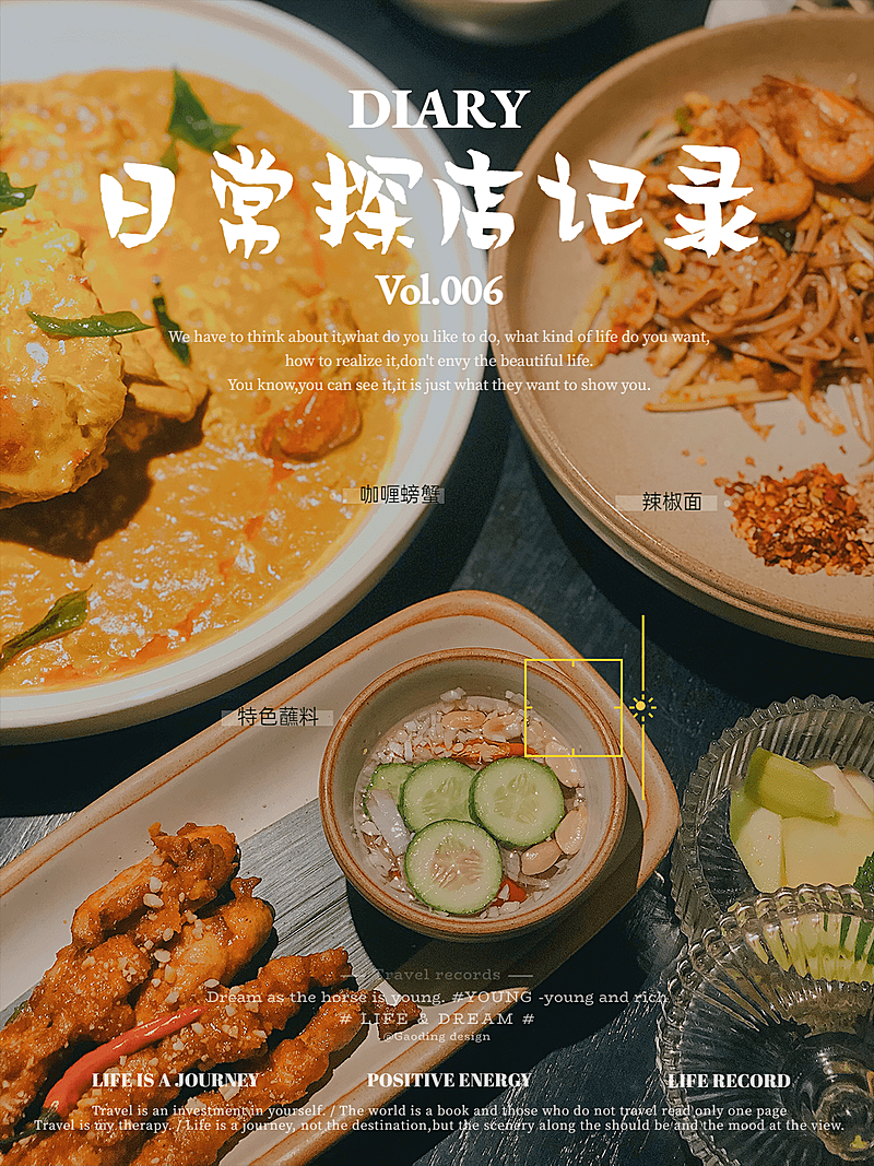 探店打卡泰餐东南亚菜美食记录简约风plog模板