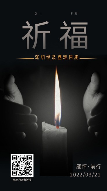 金融保险321飞机失事事件缅怀前行祈福海报预览效果