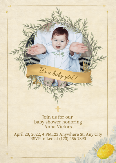 Gold Silk Ribbon Element Baby shower Invitation letter