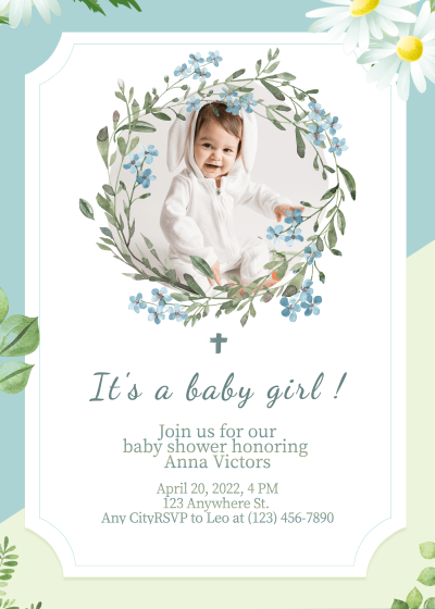Fresh Style Hand Painted Plant Frame Baby shower invitation letter