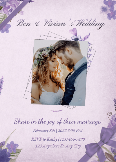 Literary Purple Flower Save the date invitation letter
